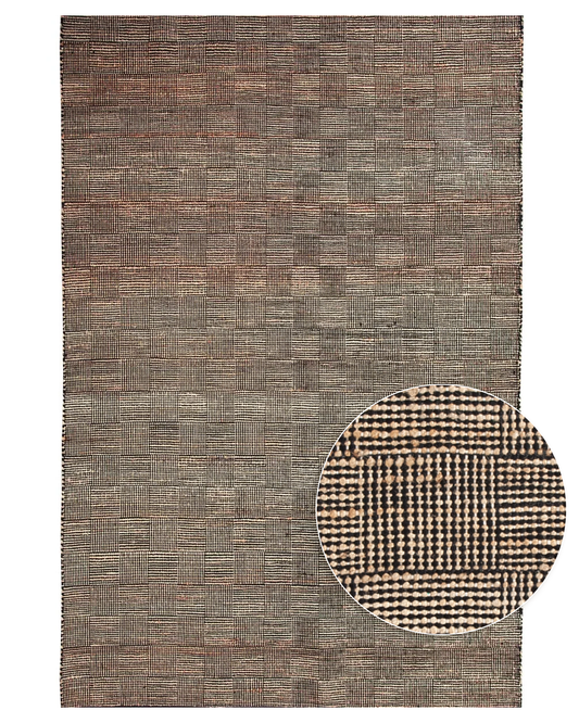 Tapete Artesanal Indiano para Sala e Quarto Traya 250 x 300 cm - Juta Natural c/ Preto