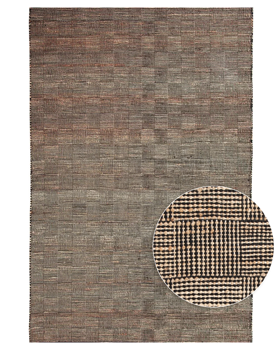 Tapete Artesanal Indiano para Sala e Quarto Traya 200 x 250 cm - Juta Natural c/ Preto