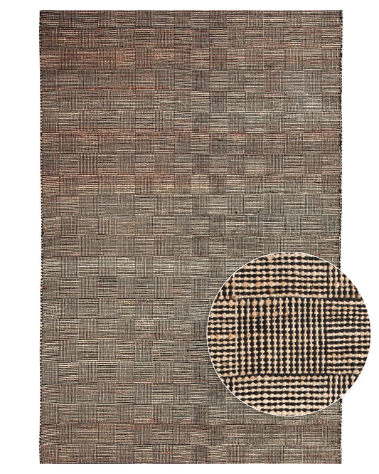 Tapete Artesanal Indiano para Sala e Quarto Traya 250 x 350 cm - Juta Natural c/ Preto