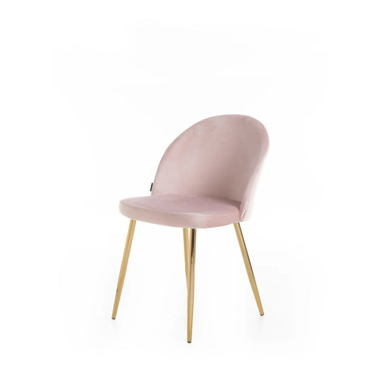 Cadeira de Aço Estofada Kyra - Dourado c/ Veludo Rosa