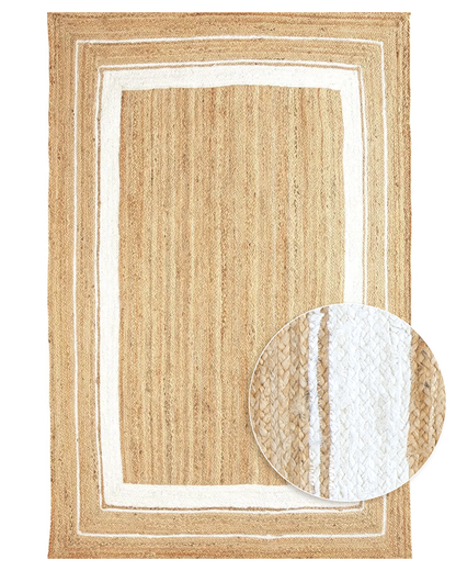 Tapete Artesanal Indiano para Sala e Quarto Anjali 200 x 250 cm - Juta Natural c/ Off White