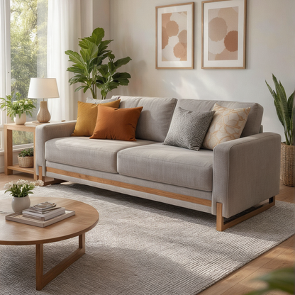 Sofá 3 Lugares Barcelona 194 cm - Linho Texturizado Cinza c/ Natural