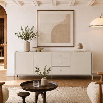 Buffet 3 Portas 3 Gavetas Jasper 184 cm - Off White c/ Champanhe