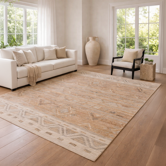 Tapete Artesanal Indiano para Sala e Quarto Padma 300 x 400 cm - Kilim Juta Natural c/ Off White