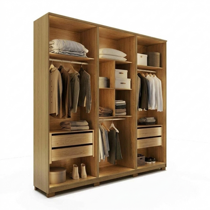 Guarda-Roupa Casal com 6 Portas Vidro Reflecta e LED 4 Gavetas Lucent 231 cm – Carvalho
