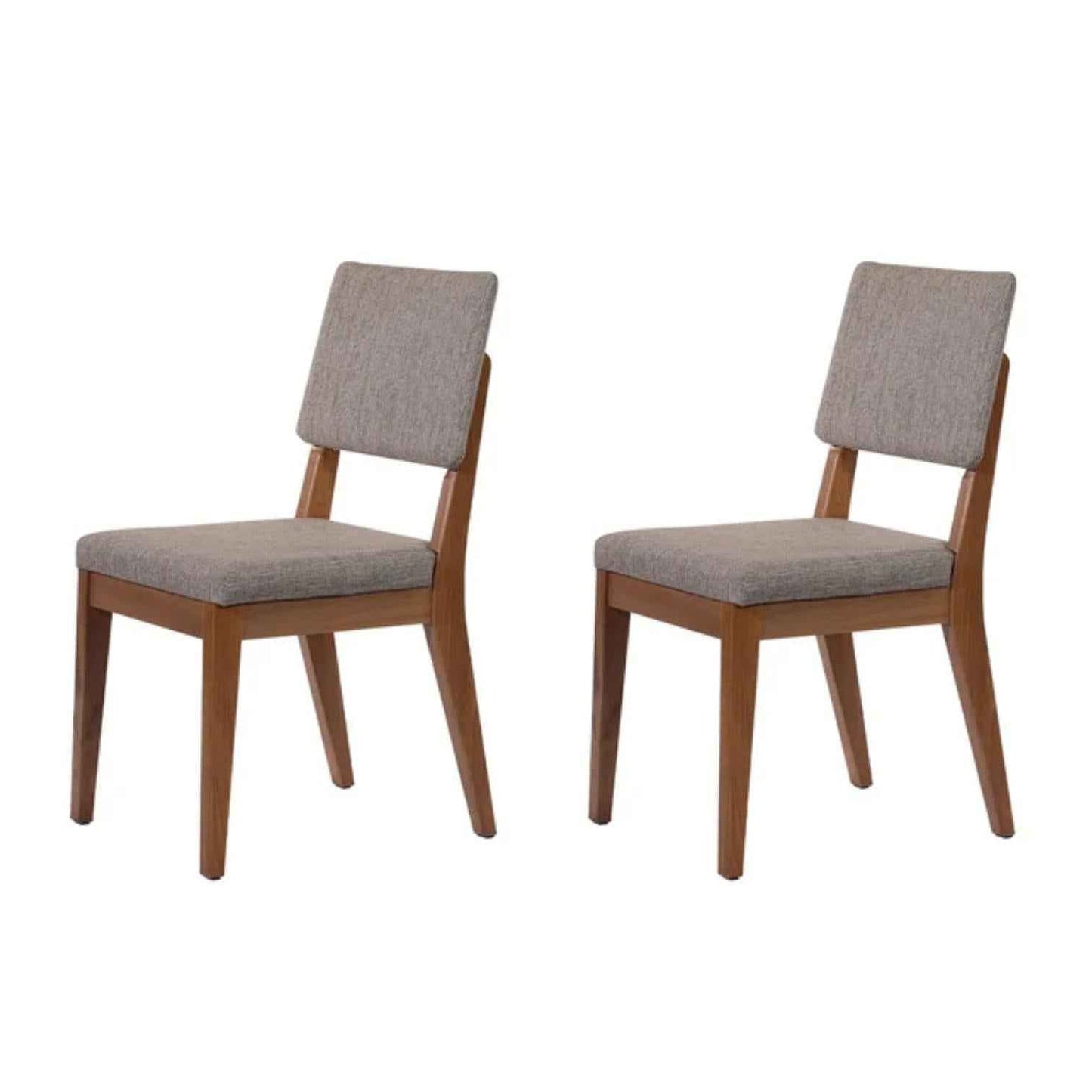 Conjunto de 4 Cadeiras de Madeira Maciça Estofada Ella - Natural c/ Linho Mescla Cinza