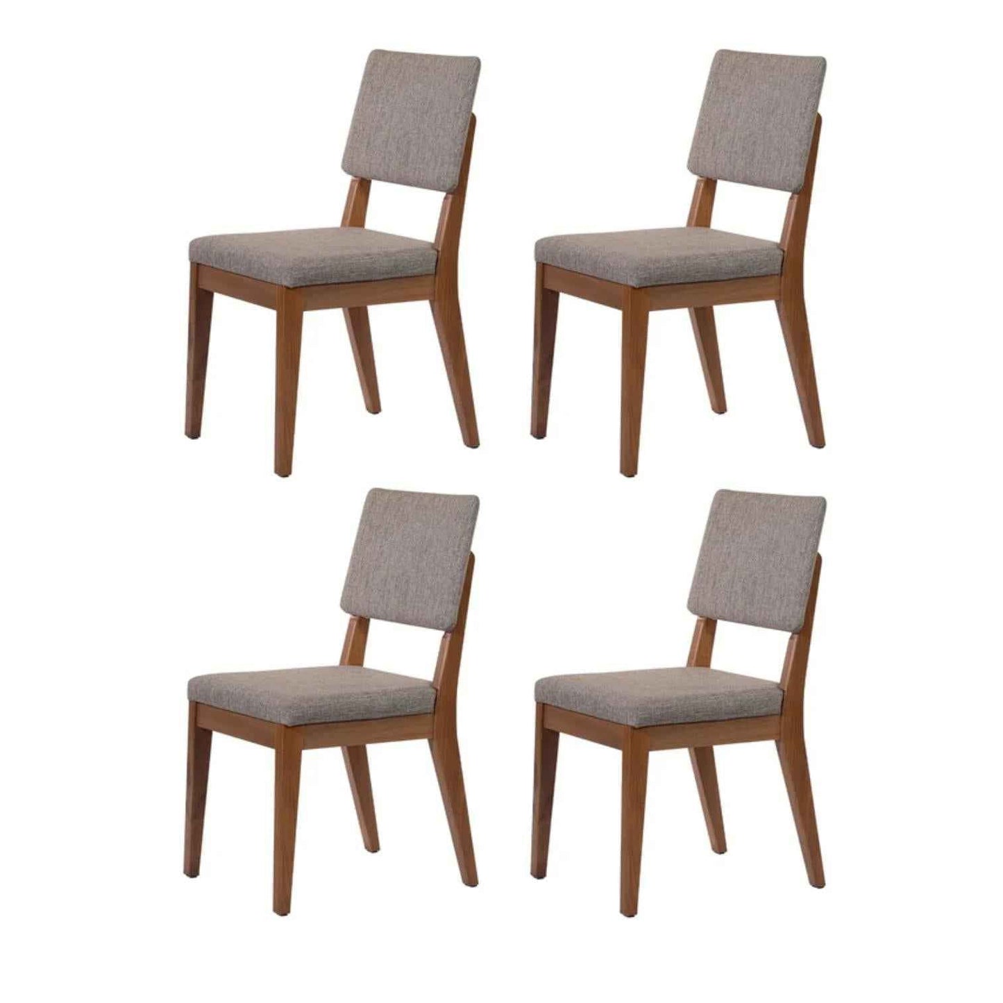 Conjunto de 6 Cadeiras de Madeira Maciça Estofada Ella - Natural c/ Linho Mescla Cinza