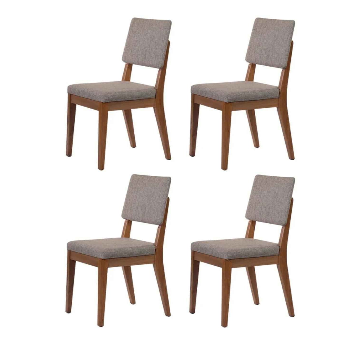 Conjunto de 6 Cadeiras de Madeira Maciça Estofada Ella - Natural c/ Linho Mescla Cinza