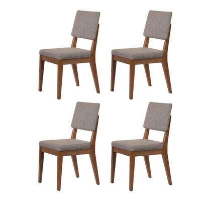 Conjunto de 6 Cadeiras de Madeira Maciça Estofada Ella - Natural c/ Linho Mescla Cinza