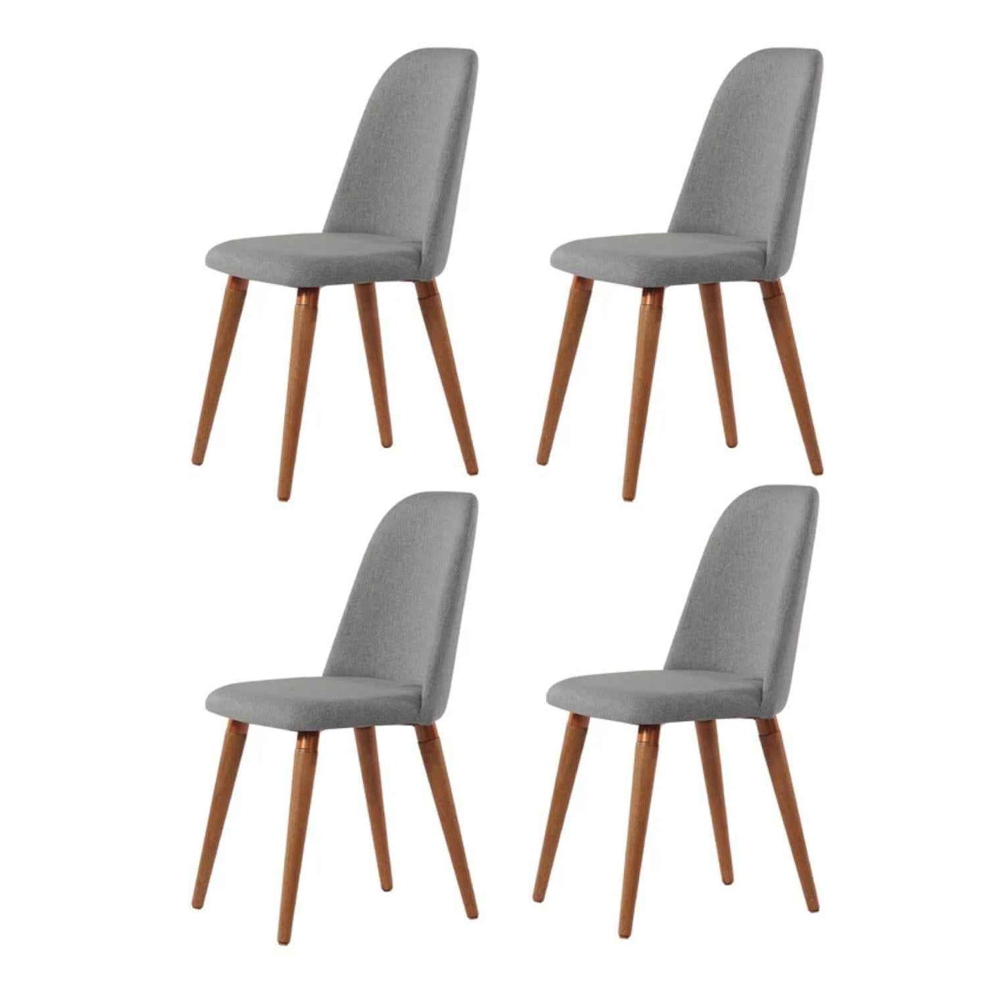 Conjunto de 6 Cadeiras de Madeira Maciça Estofada New Drop - Natural c/ Linho Cinza - Cobre