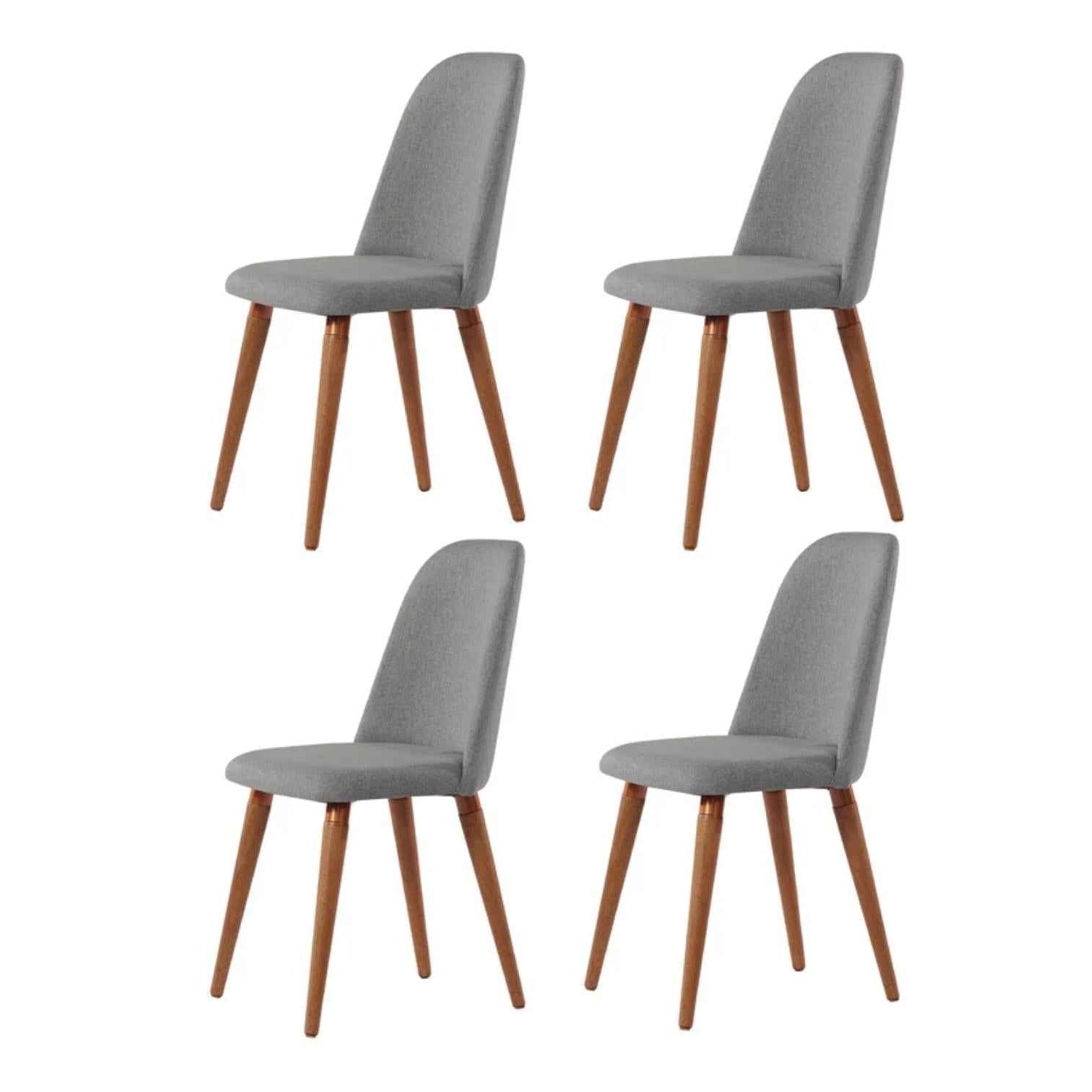 Conjunto de 6 Cadeiras de Madeira Maciça Estofada New Drop - Natural c/ Linho Cinza - Cobre