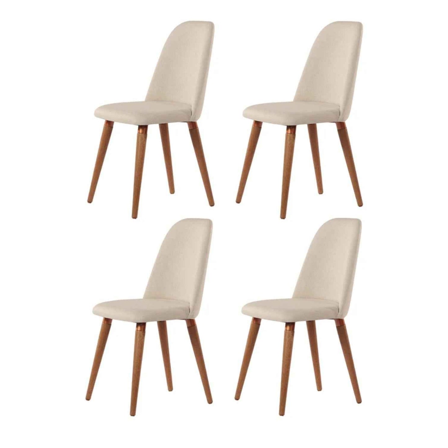 Conjunto de 6 Cadeiras de Madeira Maciça Estofada New Drop - Natural c/ Linho Off White - Cobre (Cópia)