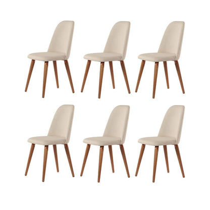 Conjunto de 6 Cadeiras de Madeira Maciça Estofada New Drop - Natural c/ Linho Off White - Cobre