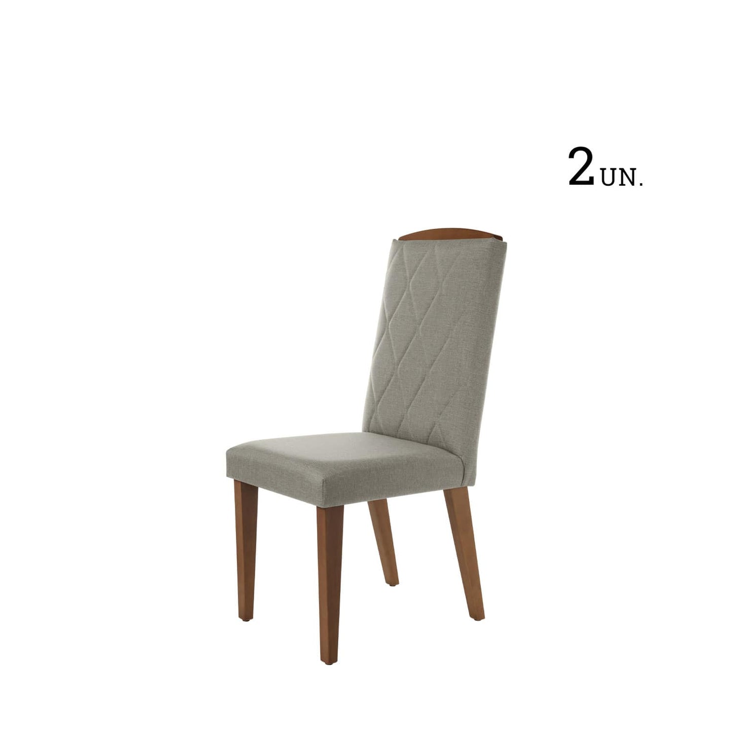 Conjunto de 2 Cadeiras de Madeira Maciça Estofada Daisy - Natural c/ Linho Cinza