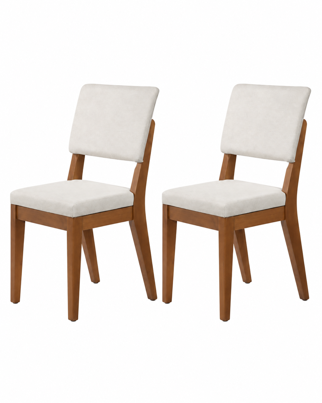 Conjunto de 2 Cadeiras de Madeira Maciça Estofada Ella - Natural c/ Linho Off White