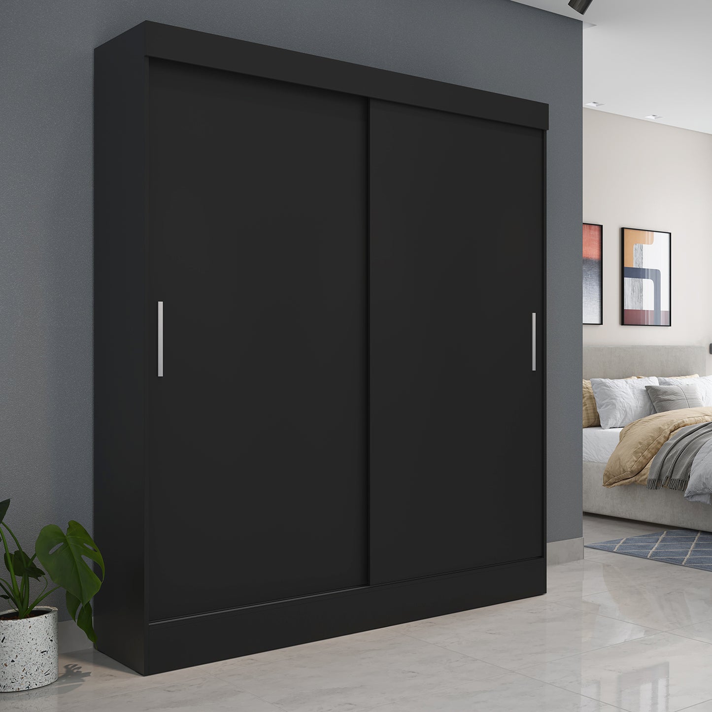 Guarda-Roupa Solteiro 2 Portas de Correr Harry 135 cm - Preto