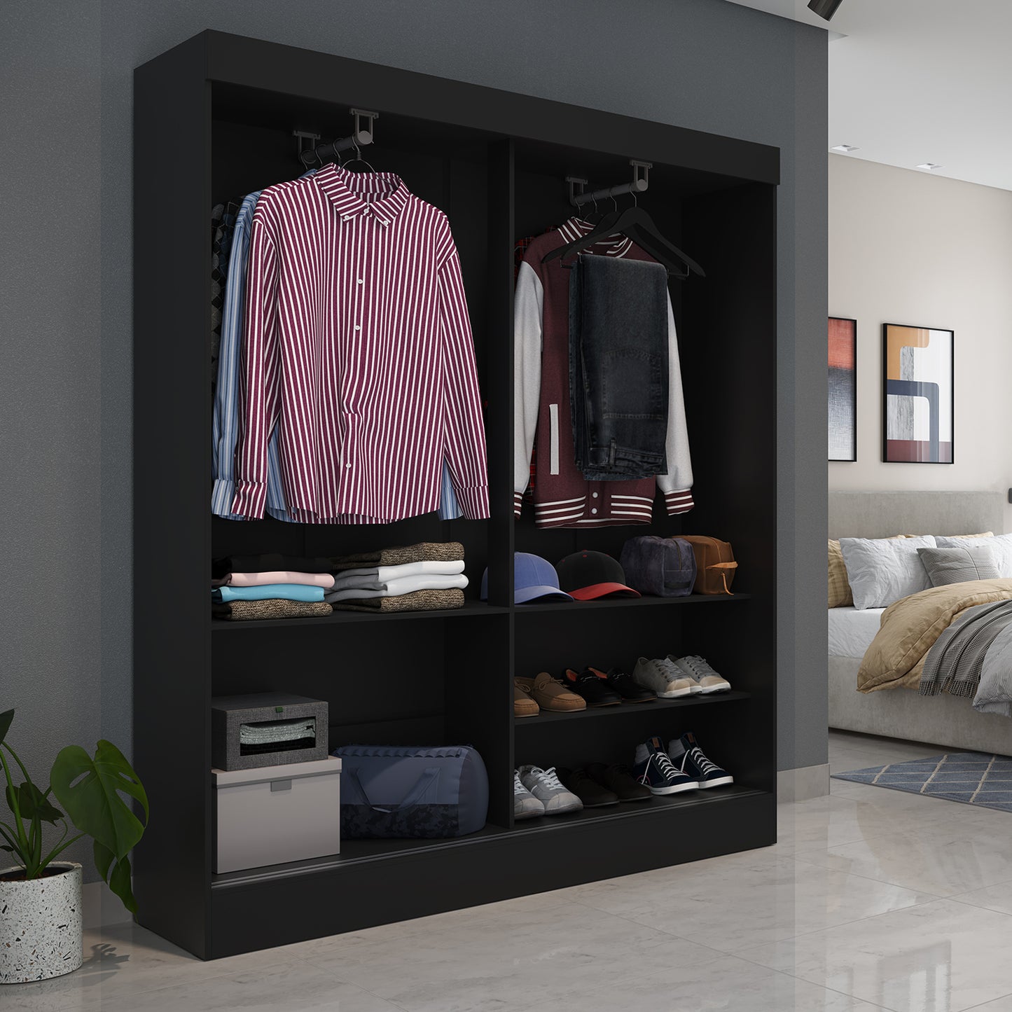 Guarda-Roupa Solteiro 2 Portas de Correr Harry 135 cm - Preto
