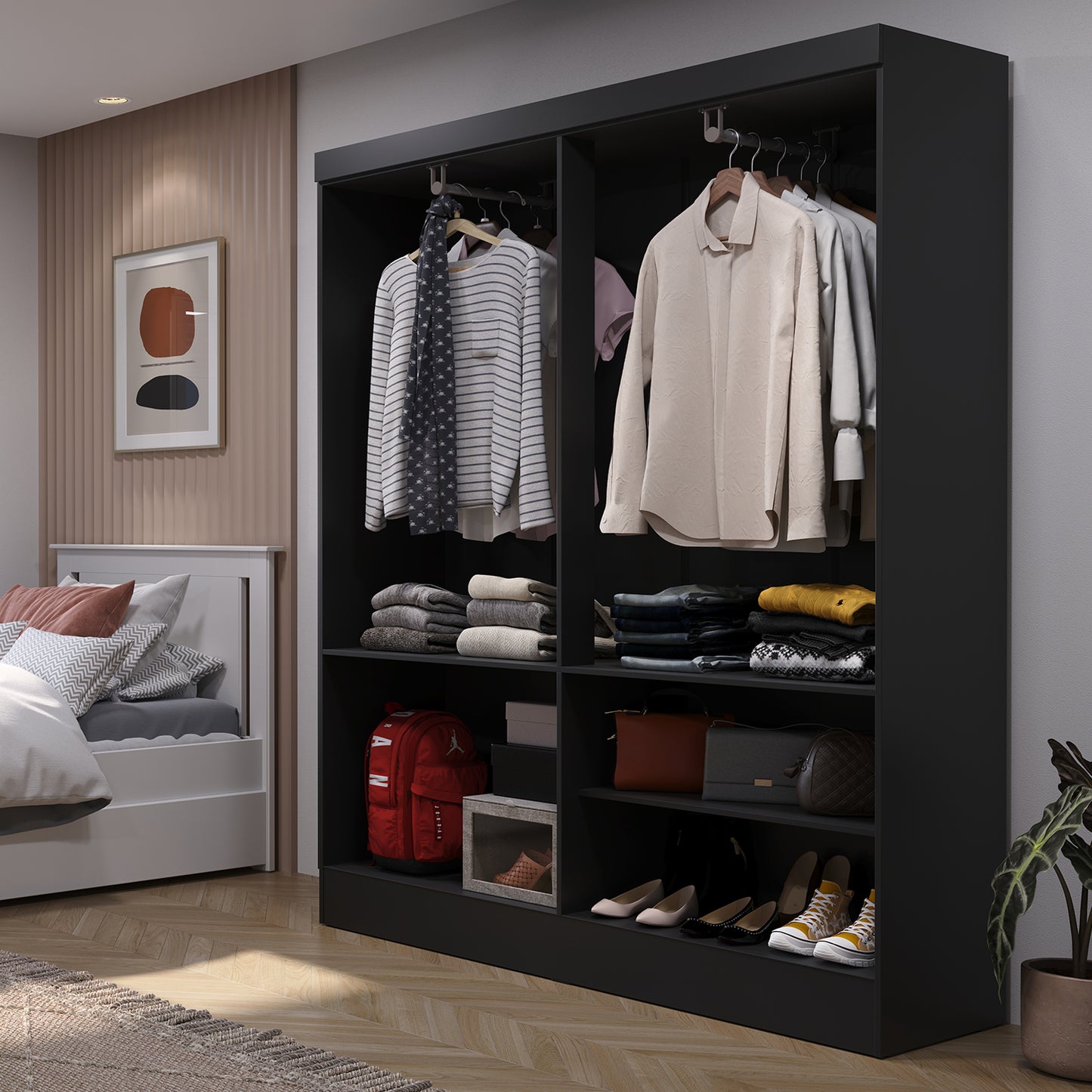 Guarda-Roupa Solteiro 4 Portas Jacob 135 cm - Preto