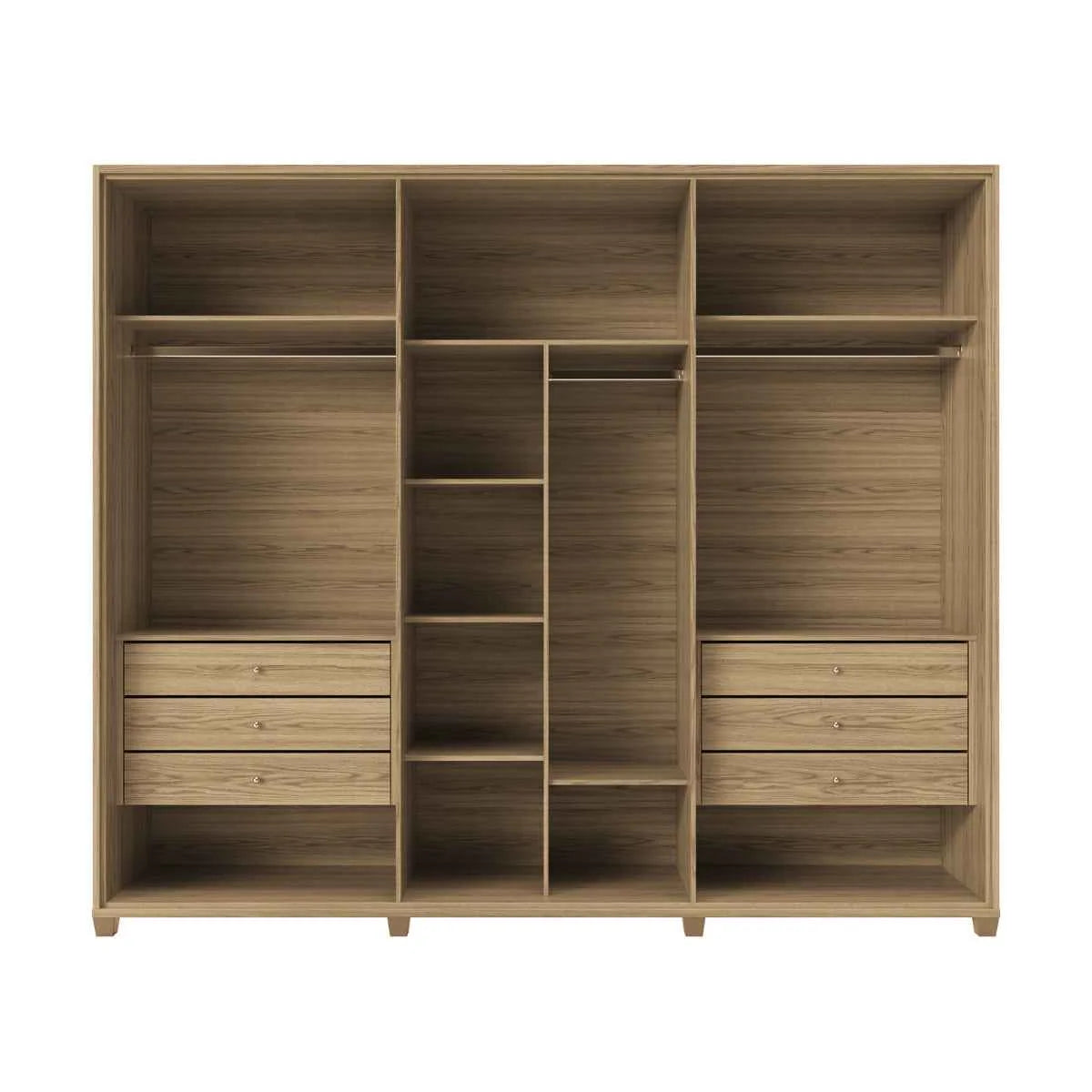 Guarda-Roupa Casal com 6 Portas Vidro Reflecta e LED 6 Gavetas Speculum 274 cm – Carvalho