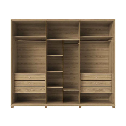 Guarda-Roupa Casal com 6 Portas Vidro Reflecta e LED 6 Gavetas Speculum 274 cm – Carvalho
