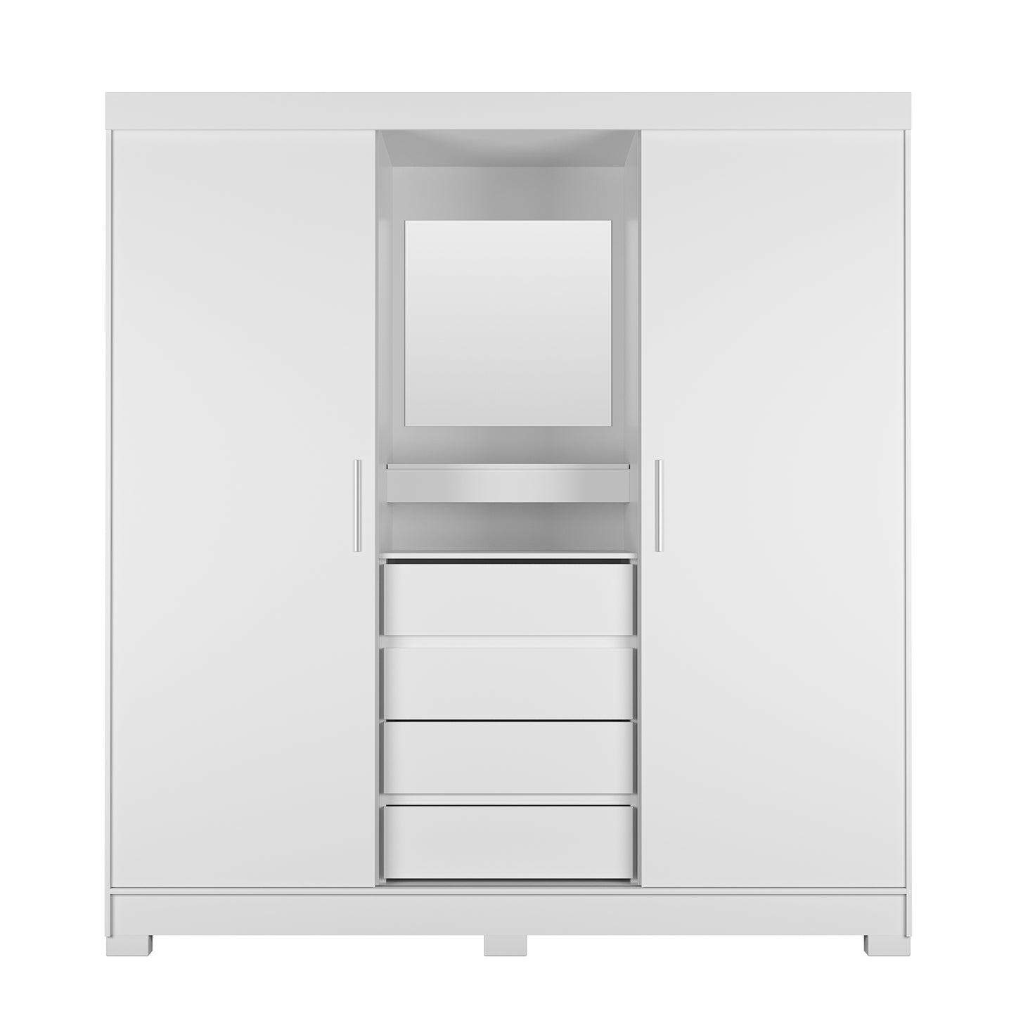 Guarda-Roupa Casal com Espelho 2 Portas de Correr 4 Gavetas Finley 184 cm - Branco