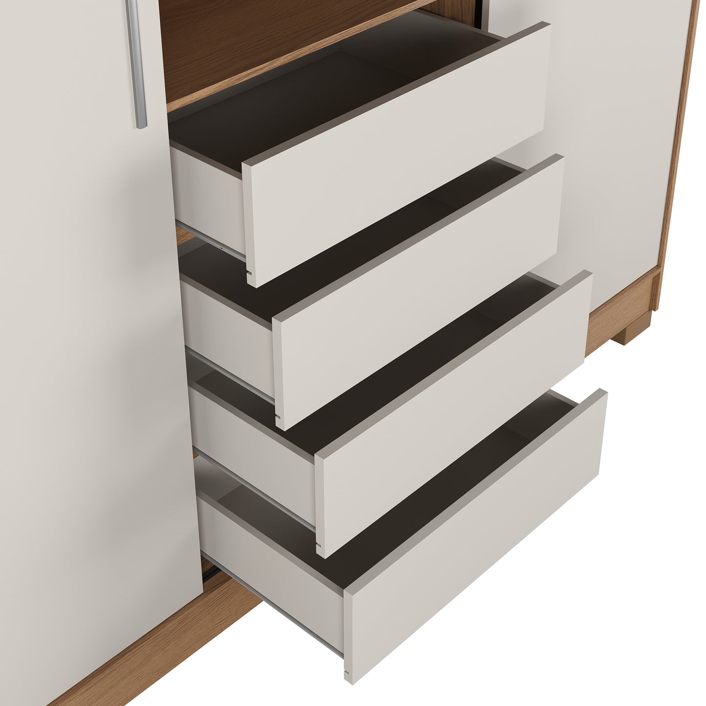 Guarda-Roupa Casal com Espelho 2 Portas de Correr 4 Gavetas Finley 184 cm - Carvalho c/ Off White