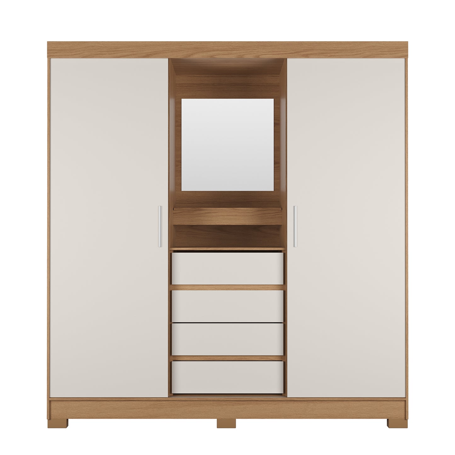 Guarda-Roupa Casal com Espelho 2 Portas de Correr 4 Gavetas Finley 184 cm - Carvalho c/ Off White