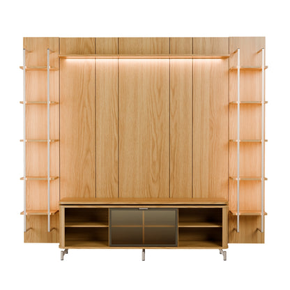 Rack com Painel para TV até 85" 11 Prateleiras e LED Lincoln Float 254cm – Carvalho c/ Champanhe