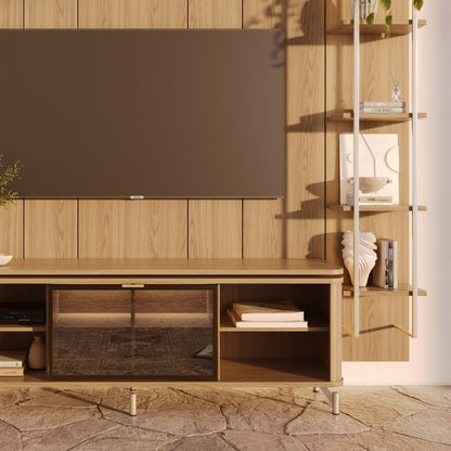 Rack com Painel para TV até 85" 11 Prateleiras e LED Lincoln Float 254cm – Carvalho c/ Champanhe