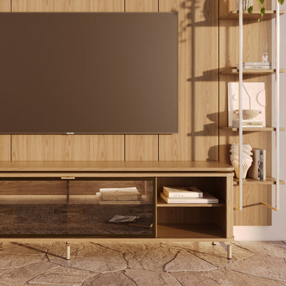 Rack com Painel para TV até 85" 11 Prateleiras e LED Lincoln Float 291cm – Carvalho c/ Champanhe