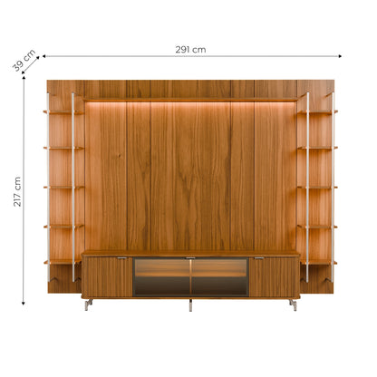 Rack com Painel para TV até 85" 11 Prateleiras e LED Neon Float 291cm - Canella c/ Champanhe