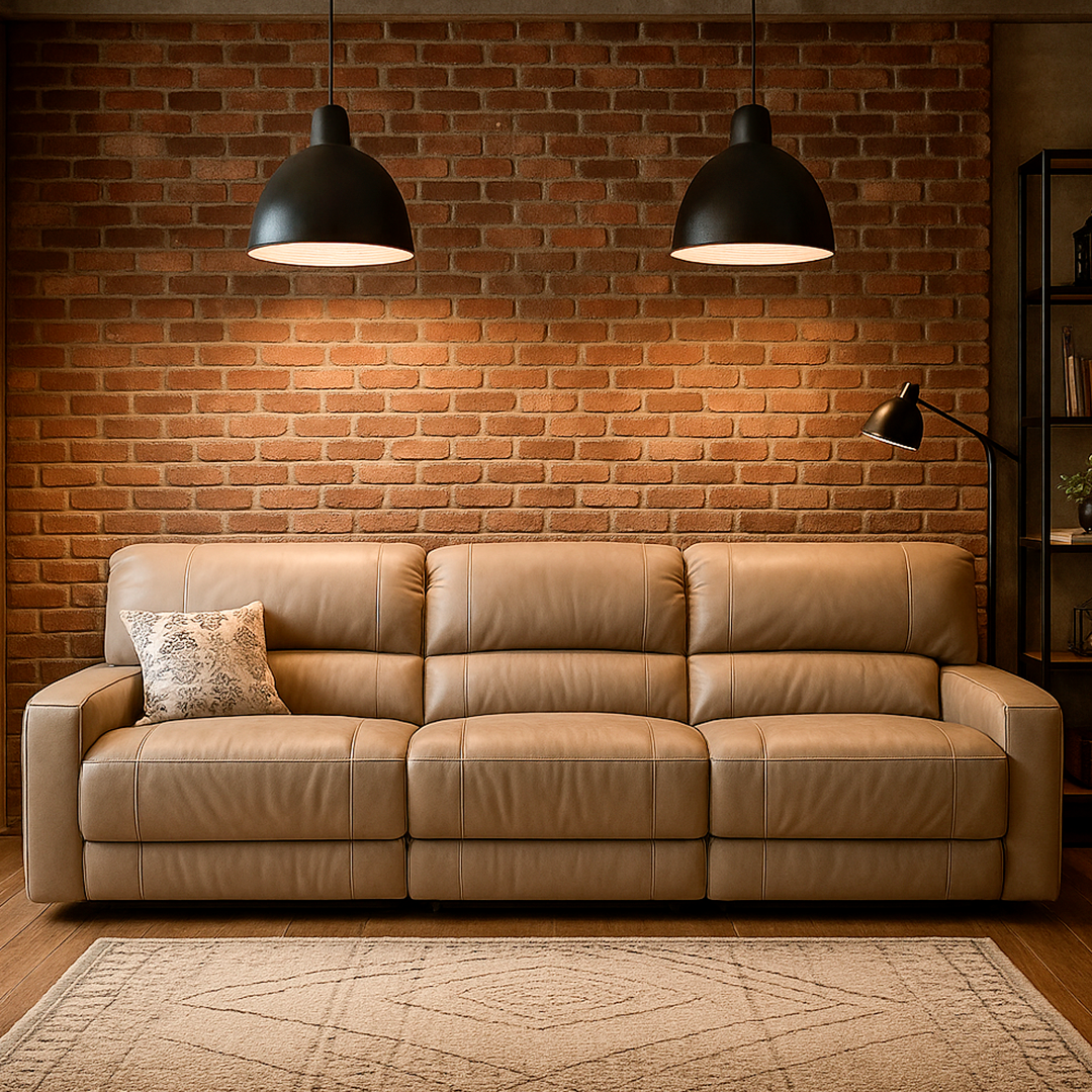 Sofá Elétrico Retrátil e Reclinável para 5 Lugares Moritz 333 cm - Couro Fendi