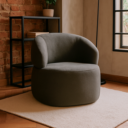 Poltrona Giratória Estofada Nicasia - Bouclé Chumbo