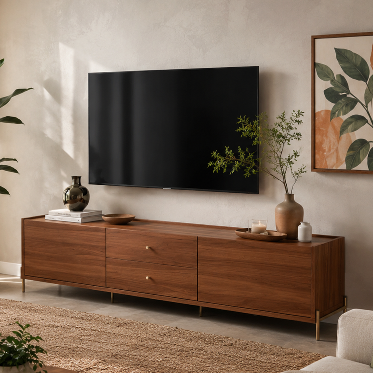 Rack para TV Até  75" 2 Gavetas 2 Portas Jasper 220 cm - Canella c/ Champanhe