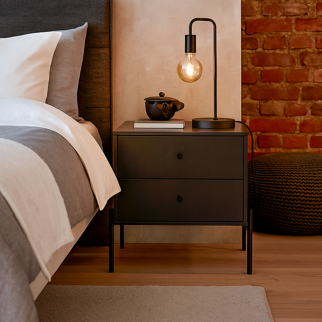 Mesa de Cabeceira 2 Gavetas Jasper 64 cm - Preto Fosco