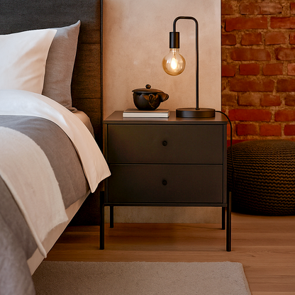 Mesa de Cabeceira 2 Gavetas Jasper 64 cm - Preto Fosco