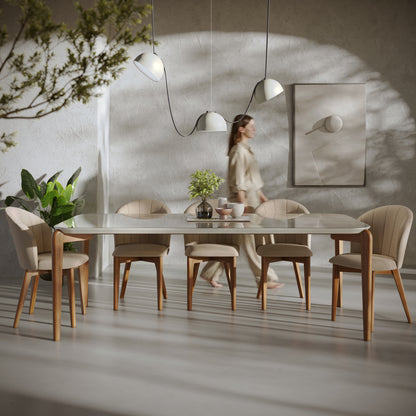 Conjunto de 2 Cadeiras de Madeira Maciça Estofada Donatella - Natural c/ Linho Off White