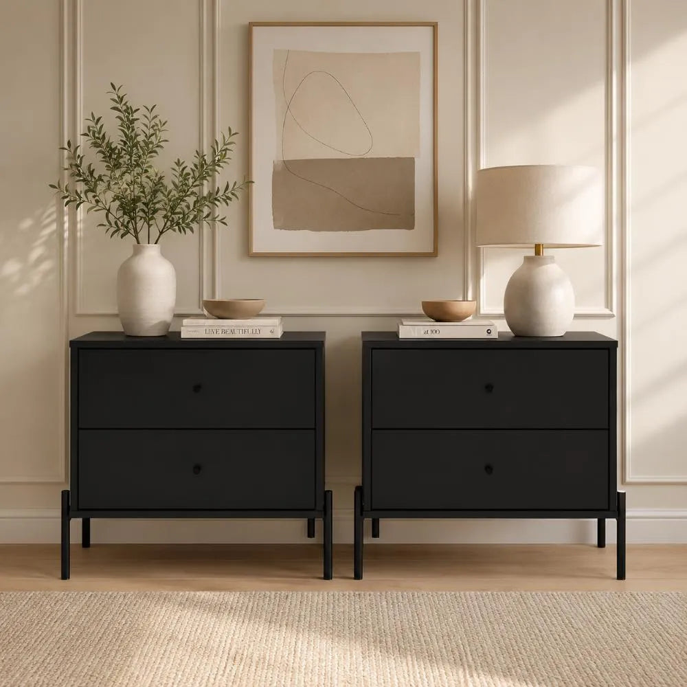 Conjunto 2 Mesas de Cabeceira 2 Gavetas Jasper 64 cm - Preto Fosco