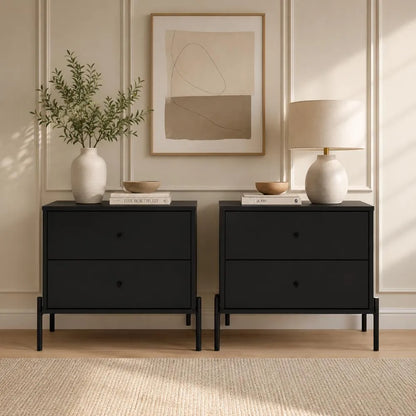 Conjunto 2 Mesas de Cabeceira 2 Gavetas Jasper 64 cm - Preto Fosco