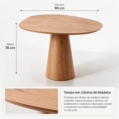 Mesa de Jantar Orgânica Tampo Laminado para 4 Lugares Tellina 90 cm - Mel