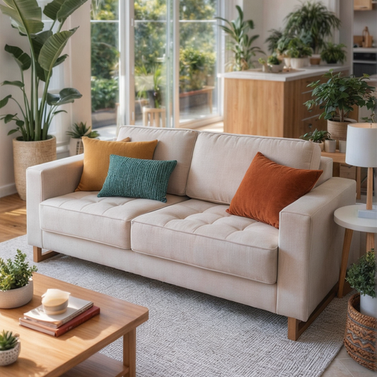 Sofá 2 Lugares Madrid 158 cm - Linho Texturizado Bege c/ Natural