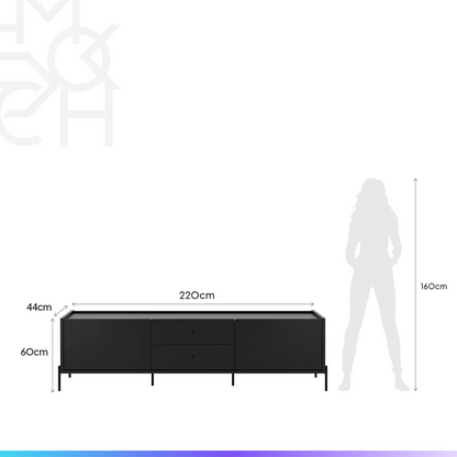 Rack para TV Até 75" 2 Gavetas 2 Portas Jasper 220 cm - Preto Fosco