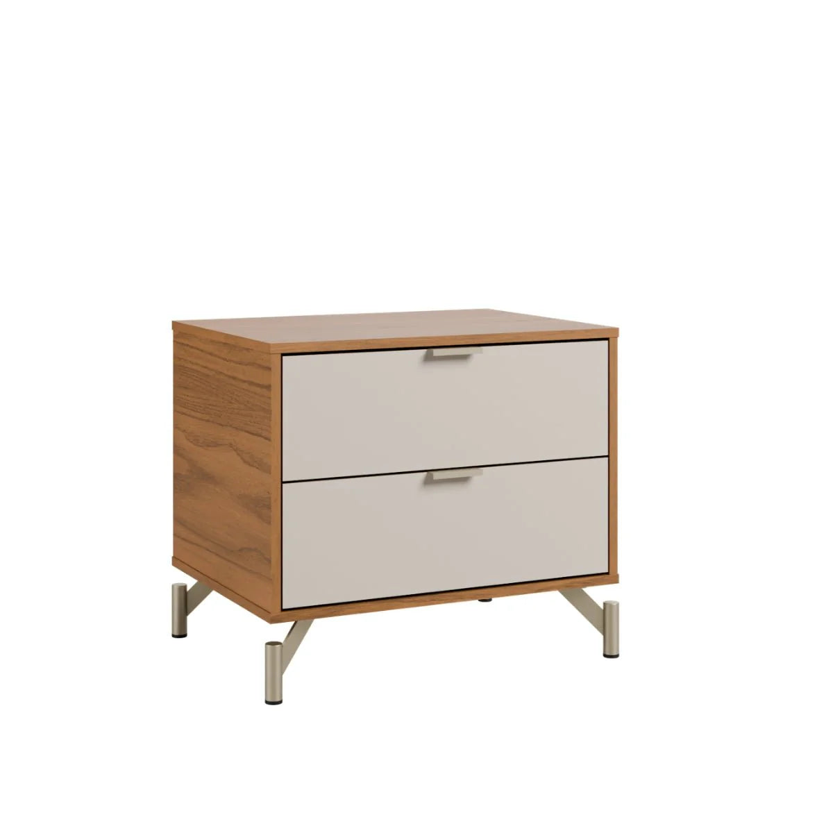 Mesa de Cabeceira 2 Gavetas Altis 60 cm - Off White Fosco c/ Canella - Champanhe