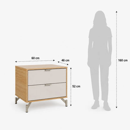 Mesa de Cabeceira 2 Gavetas Altis 60 cm - Off White Fosco c/ Carvalho - Champanhe