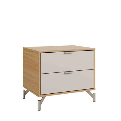 Mesa de Cabeceira 2 Gavetas Altis 60 cm - Off White Fosco c/ Carvalho - Champanhe