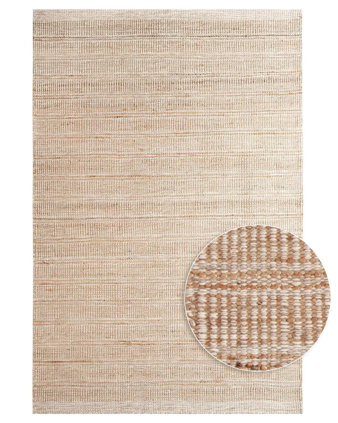 Tapete Artesanal Indiano para Sala e Quarto Mohana 200 x 300 cm - Kilim Juta Natural c/ Off White