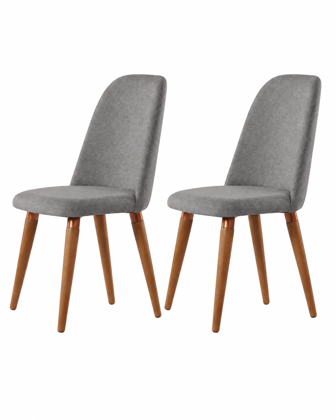 Conjunto de 2 Cadeiras de Madeira Maciça Estofada New Drop - Natural c/ Linho Cinza - Cobre