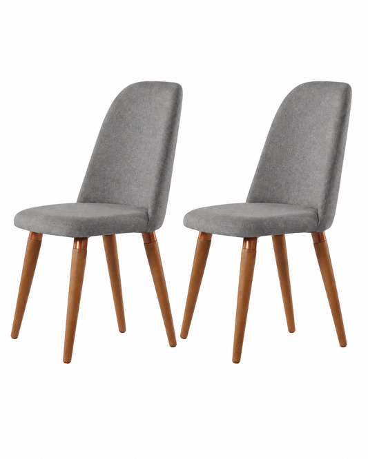 Conjunto de 2 Cadeiras de Madeira Maciça Estofada New Drop - Natural c/ Linho Cinza - Cobre