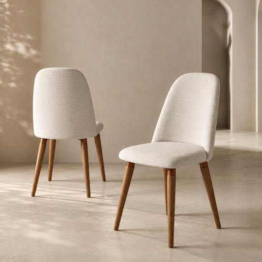 Conjunto de 2 Cadeiras de Madeira Maciça Estofada New Drop - Natural c/ Linho Off White - Cobre