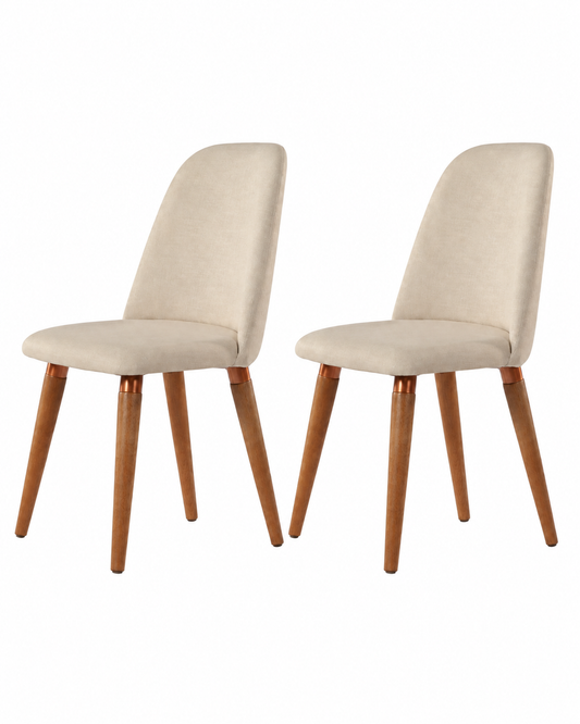 Conjunto de 2 Cadeiras de Madeira Maciça Estofada New Drop - Natural c/ Linho Off White - Cobre